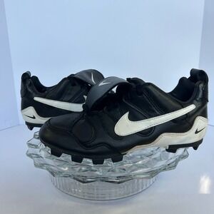 Nike 980103 Black Leather Soccer Cleats Shoes US 9.5 Retro‎ Style